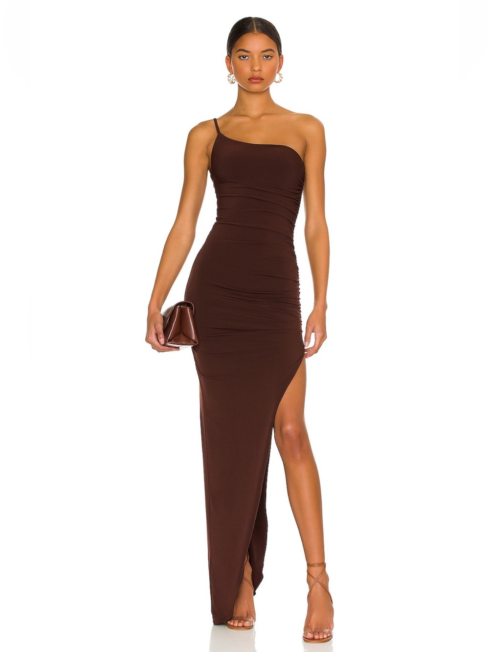 Nookie Aria One-Shoulder Chocolate Brown Maxi Dress - Women